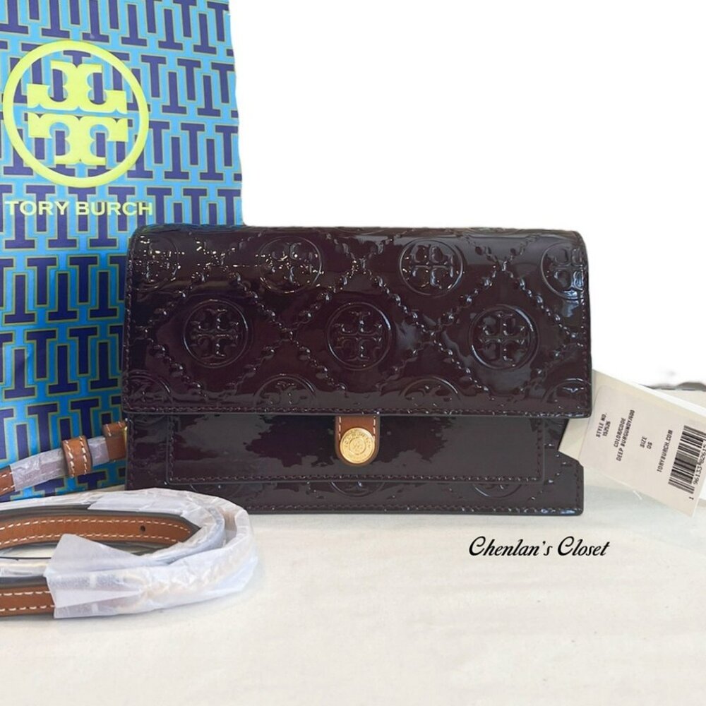 🔥NeW! Tory Burch T MONOGRAM PATENT EMBOSSED CHAIN Crossbody - Picture 5 of 10